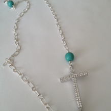 Sterling silver side cross necklace with turquoise beads